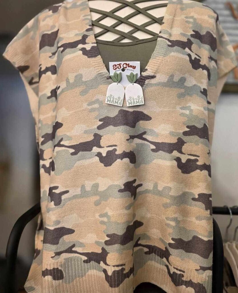 Camo Vneck Knit Top