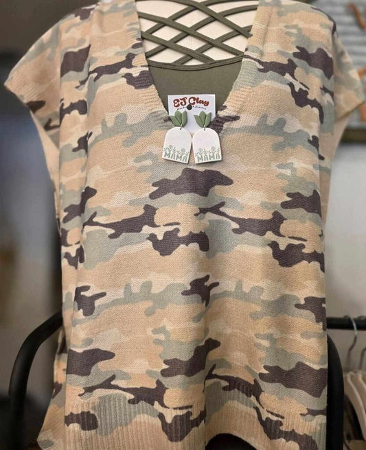 Camo Vneck Knit Top