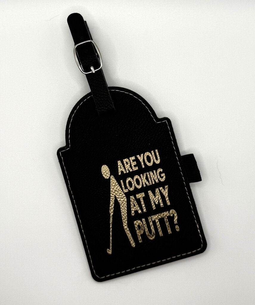 Engraved Leather Golf Bag Tag with Golf Tees