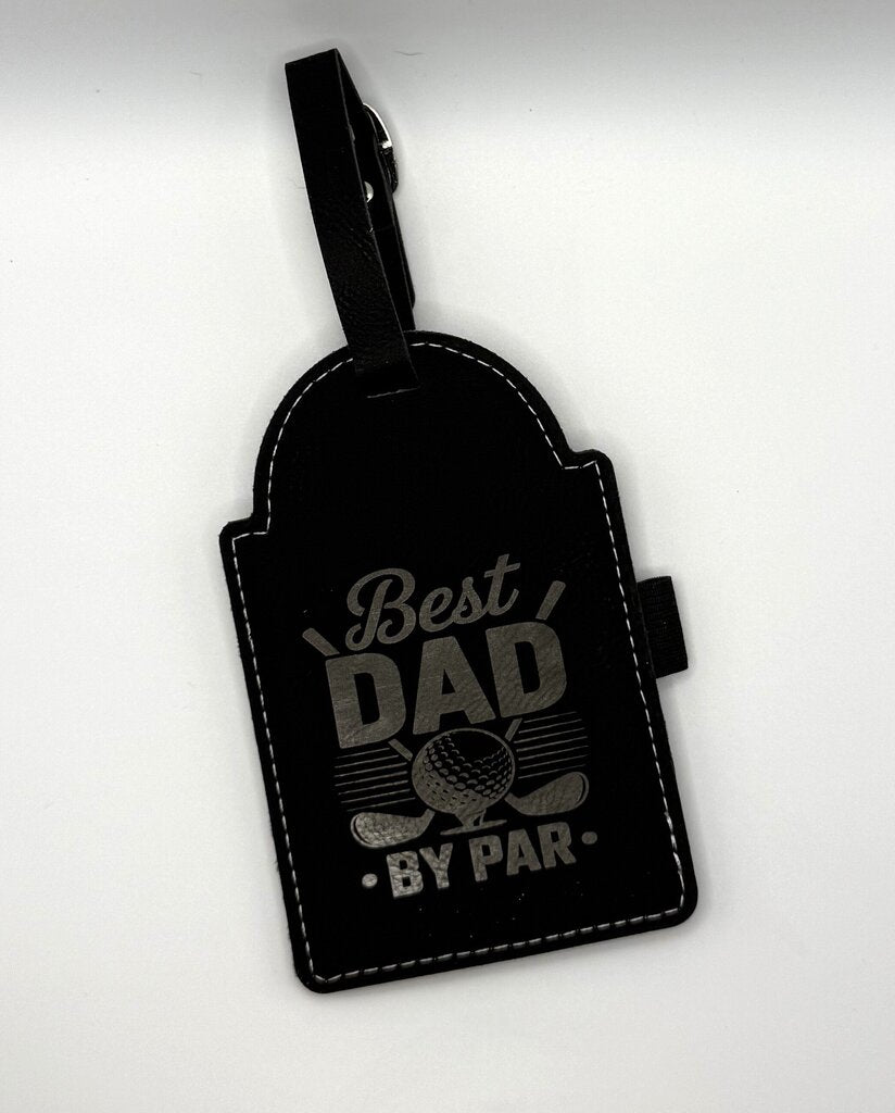 Engraved Leather Golf Bag Tag with Golf Tees