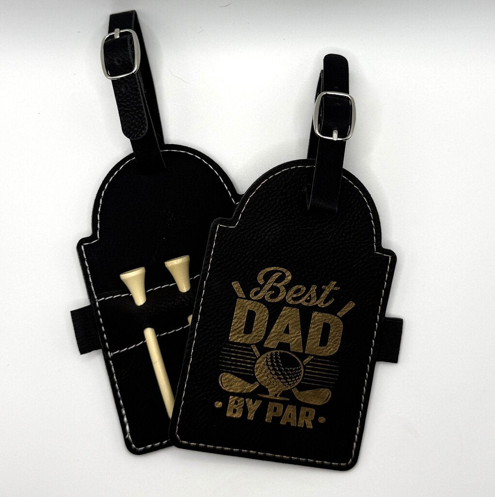 Engraved Leather Golf Bag Tag with Golf Tees