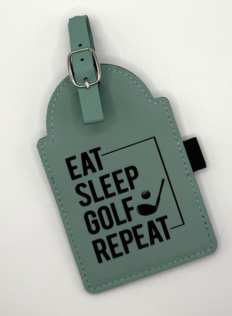 Engraved Leather Golf Bag Tag with Golf Tees
