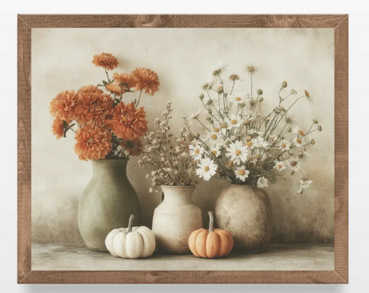 Floral Vase & Pumpkins