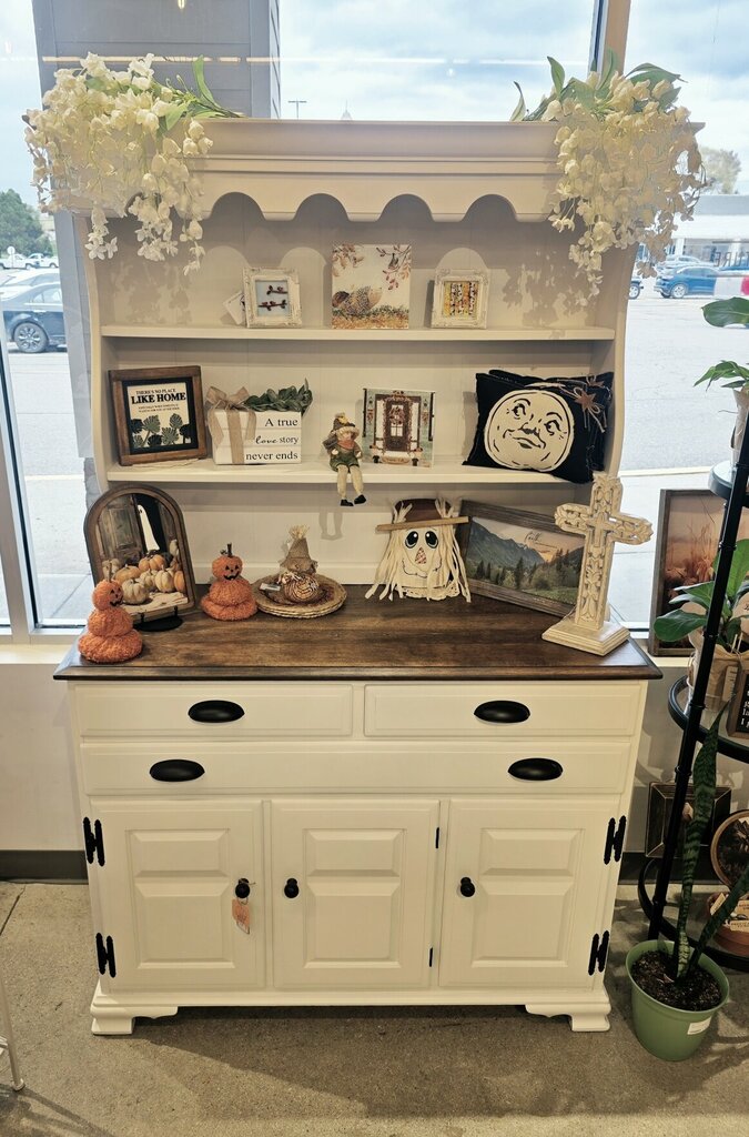 White hutch stained top