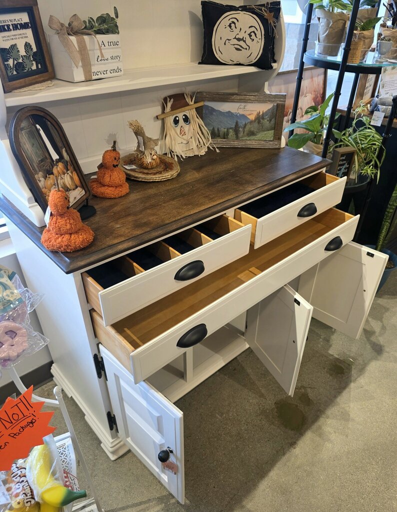 White hutch stained top