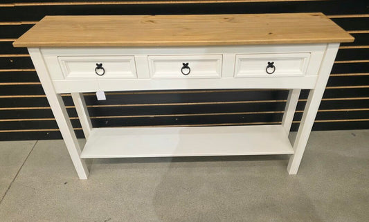 3 Drawer White Pine Console