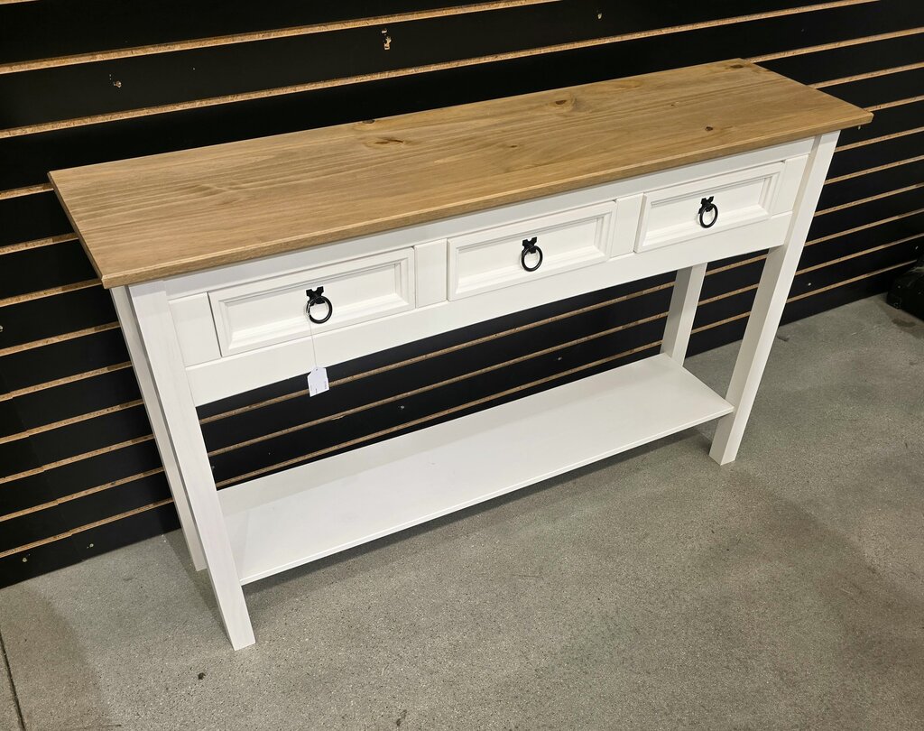 3 Drawer White Pine Console