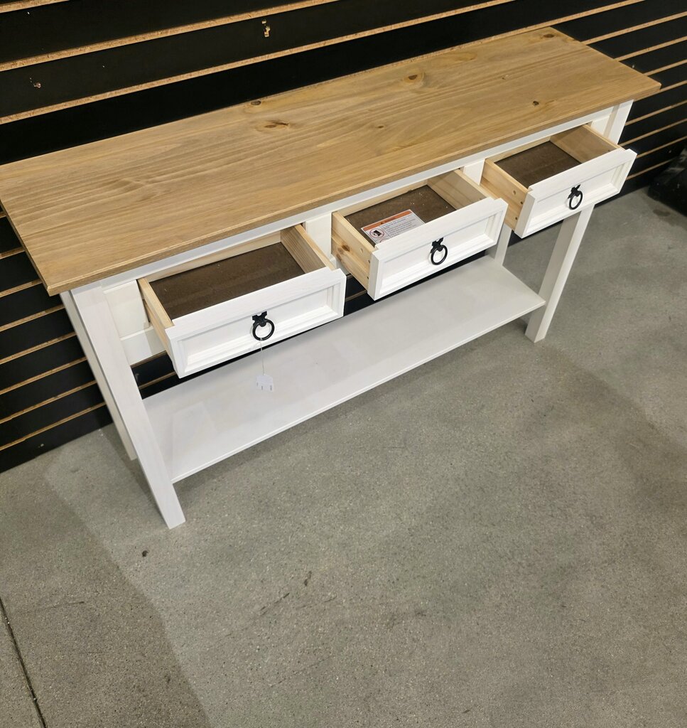 3 Drawer White Pine Console