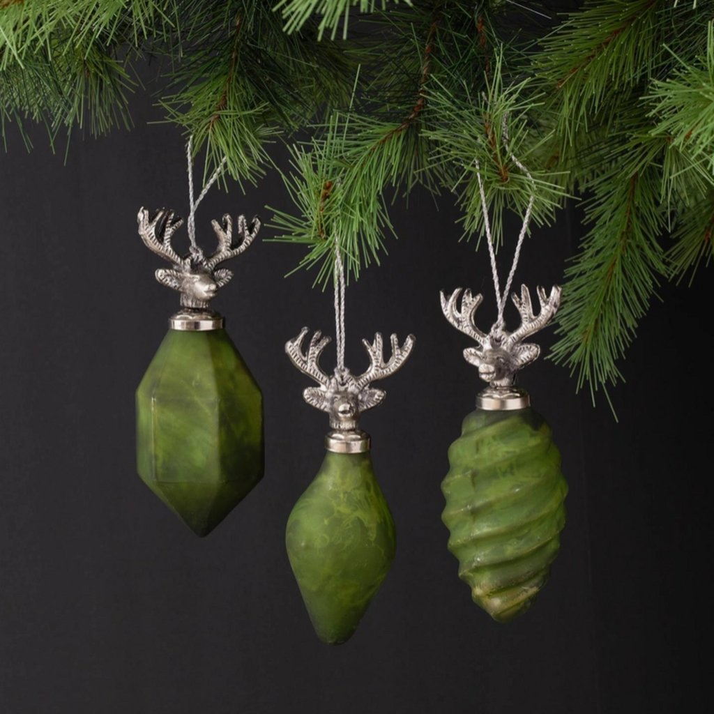 Green Glass Deer Head Ornament