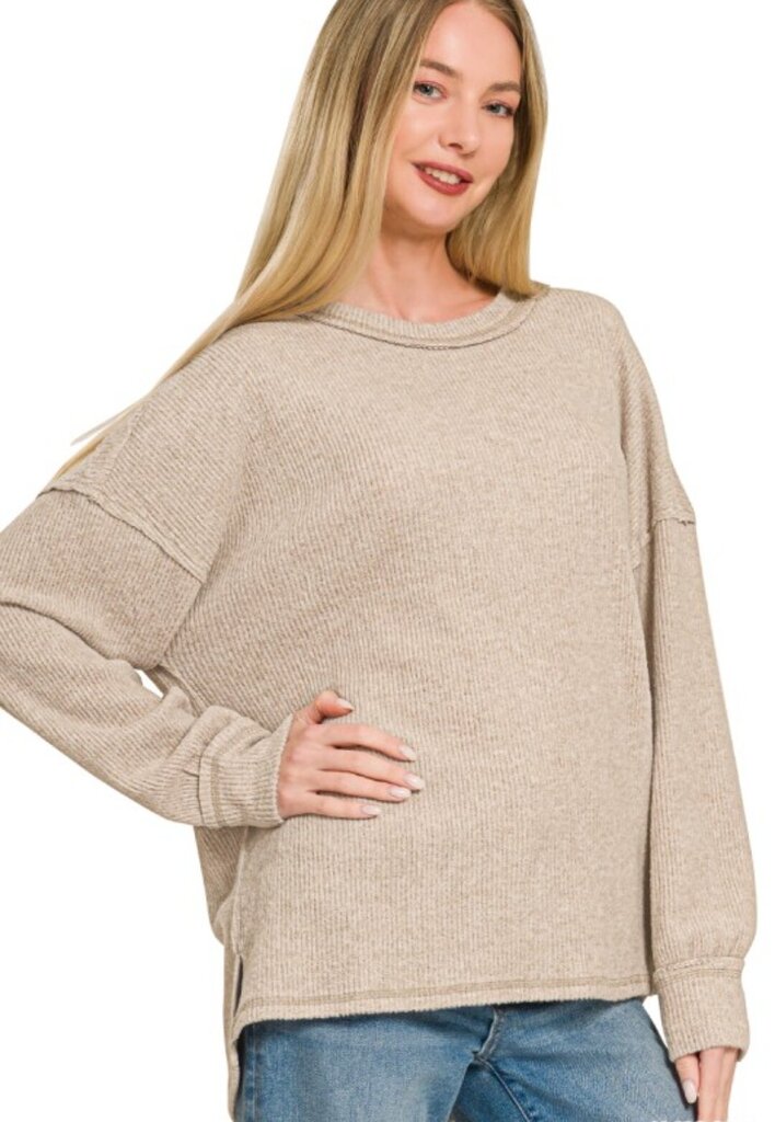 Brushed Ribbed Hacci Long Sleeve