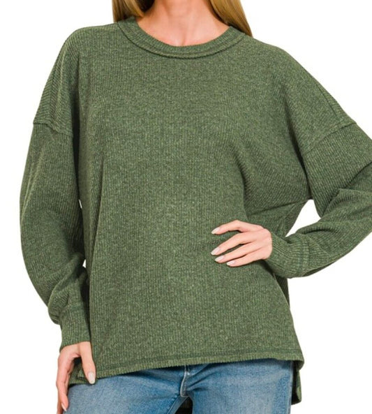Brushed Ribbed Hacci Long Sleeve