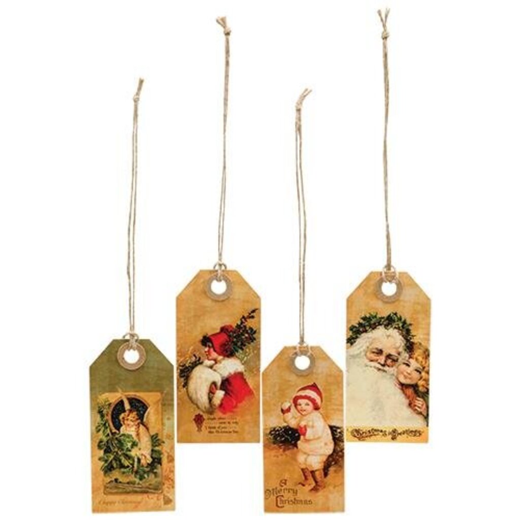 4/pk Vintage Xmas Tags