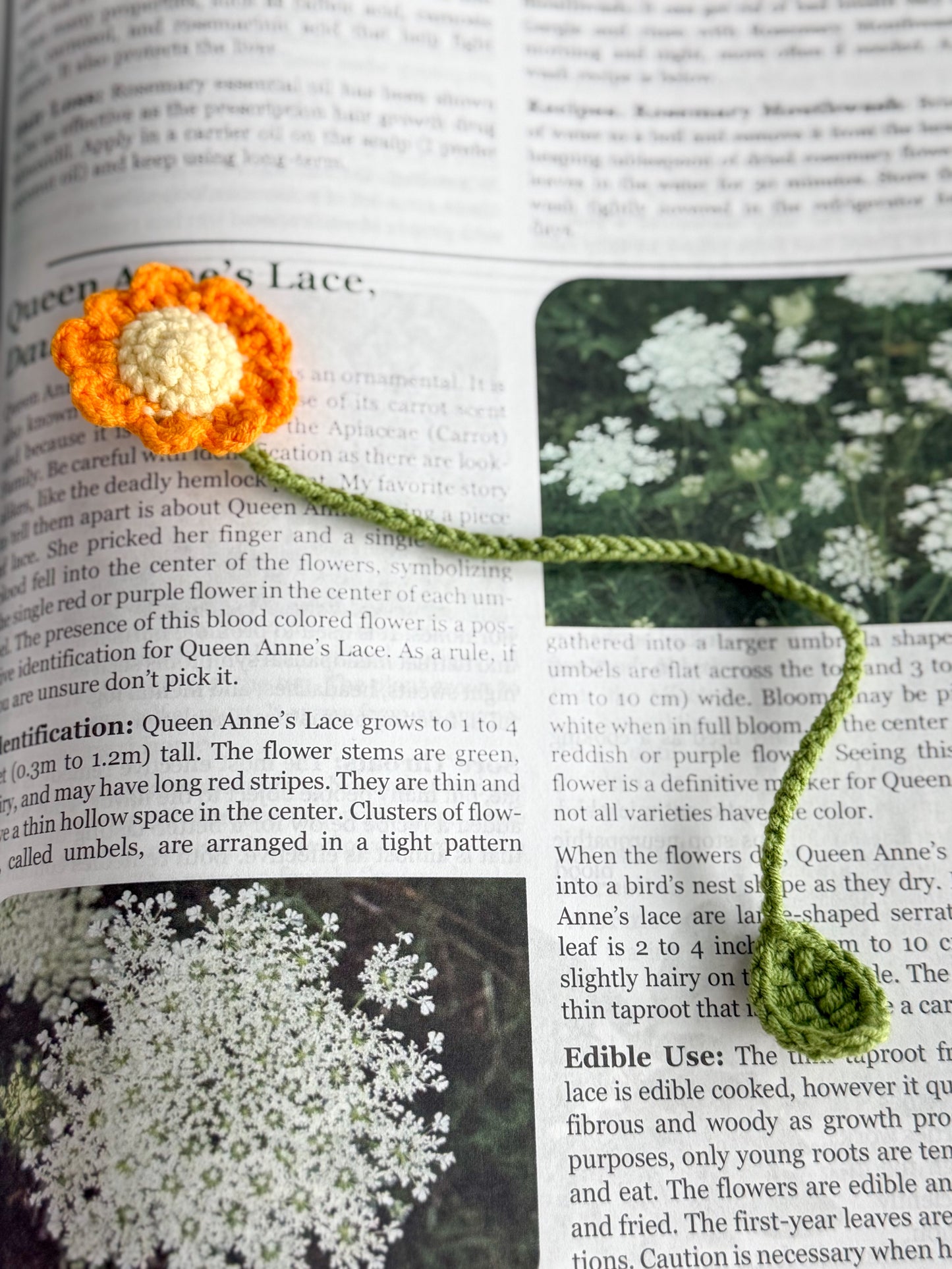 Dainty Crochet Bookmark "Orange Flower"