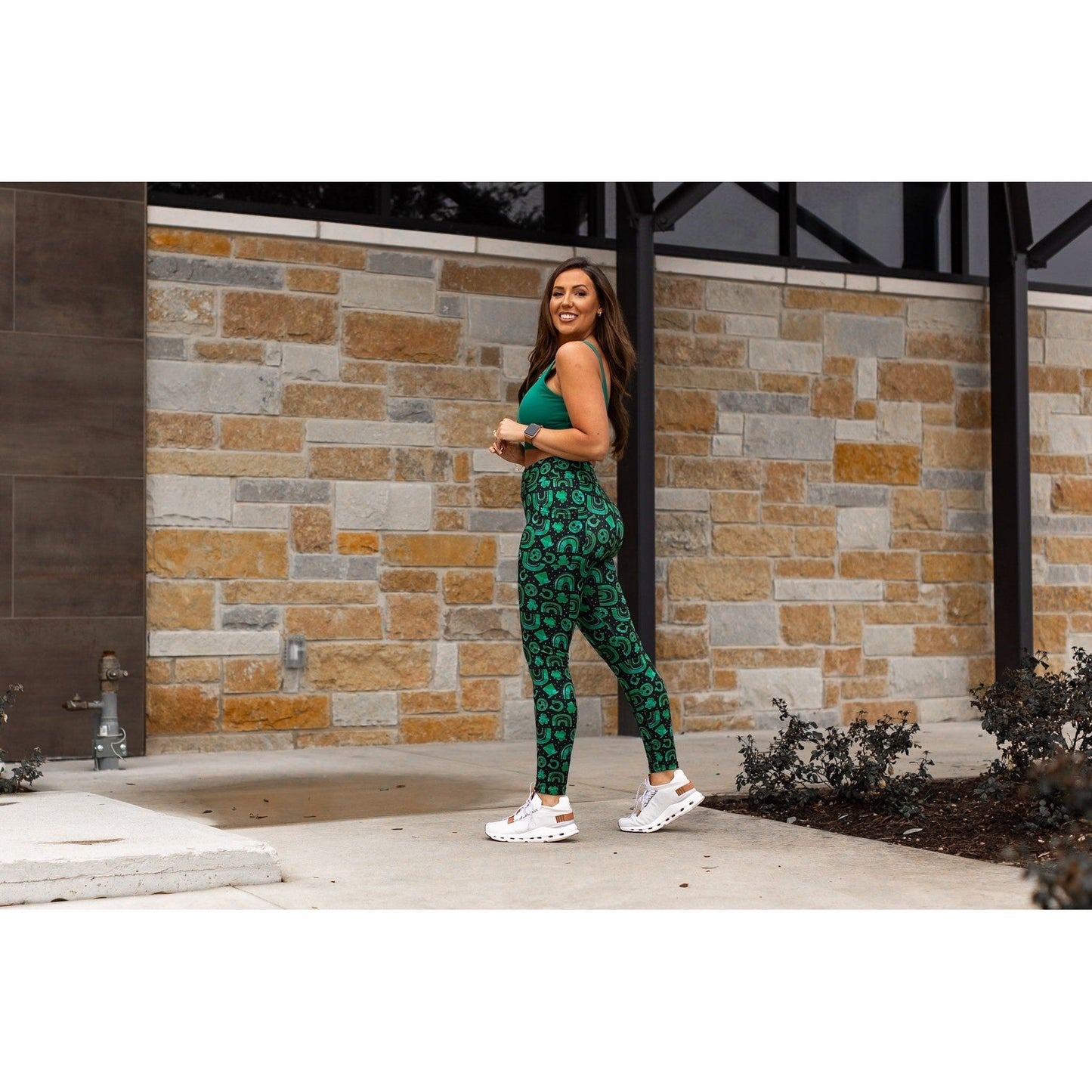 "St Patrick’s Day clover leggings by Julia Rose.Green shamrock print leggings for women"
