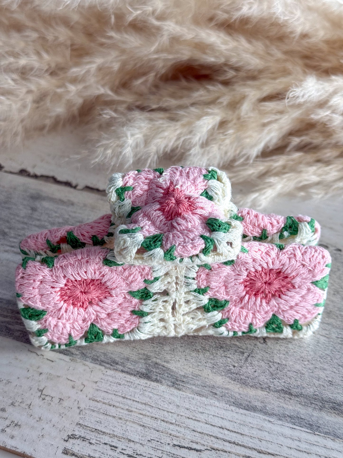 Flower Crochet Light Pink Hair Claw
