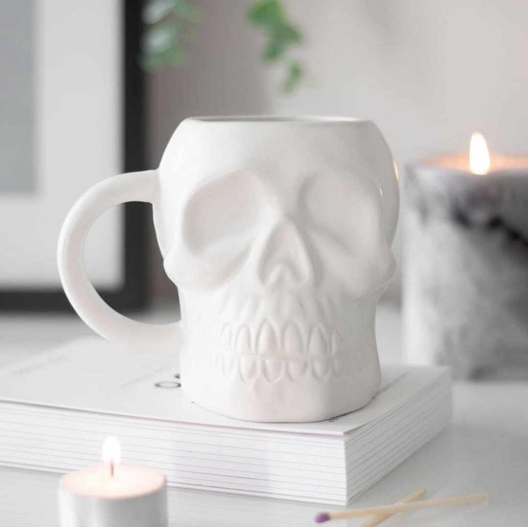 Matte White Gothic Halloween Skull Mug