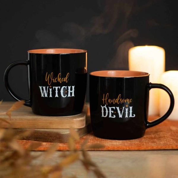 Wicked Witch and Handsome Devil Couples Halloween Mug Set