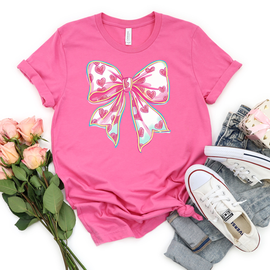 Pastel Neon Valentine Bow Graphic Tee