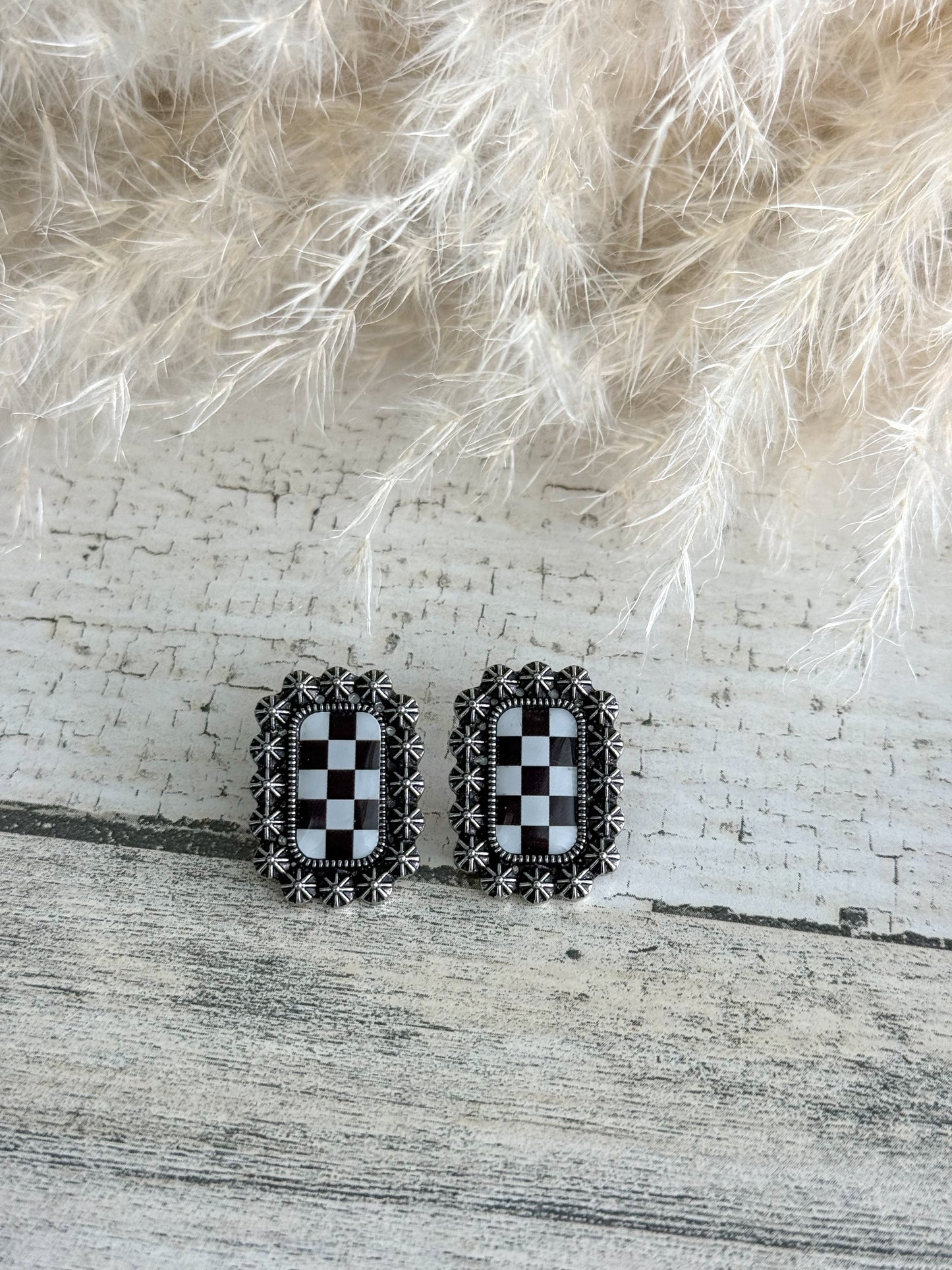 Western Checkered Earrings