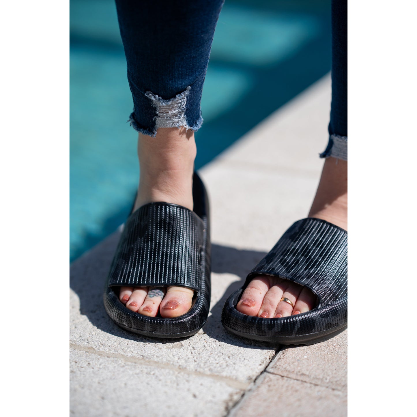 Ready to Ship |  BLACK LEOPARD  Insanely Comfy -Beach or Casual Slides*