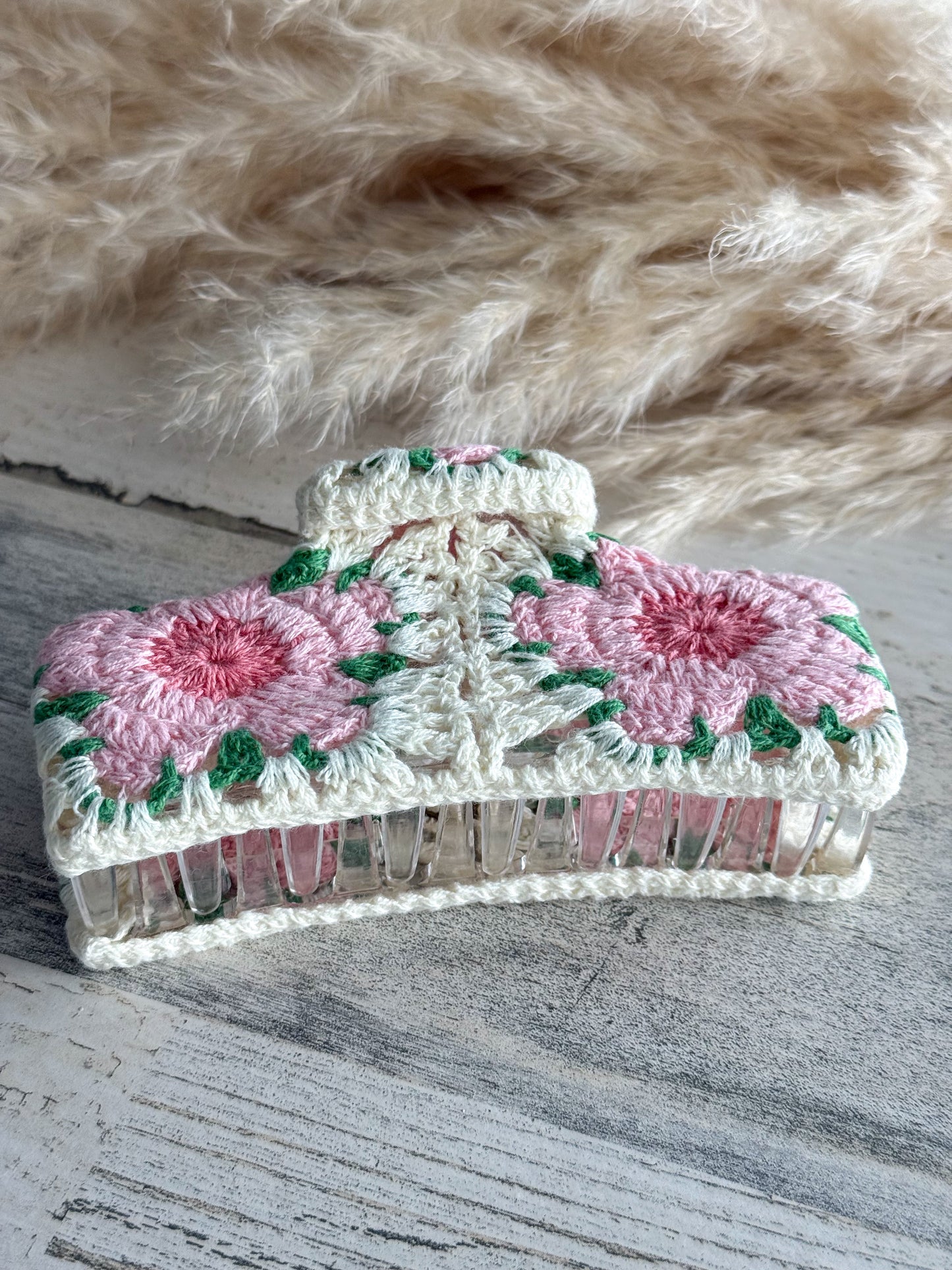 Flower Crochet Light Pink Hair Claw