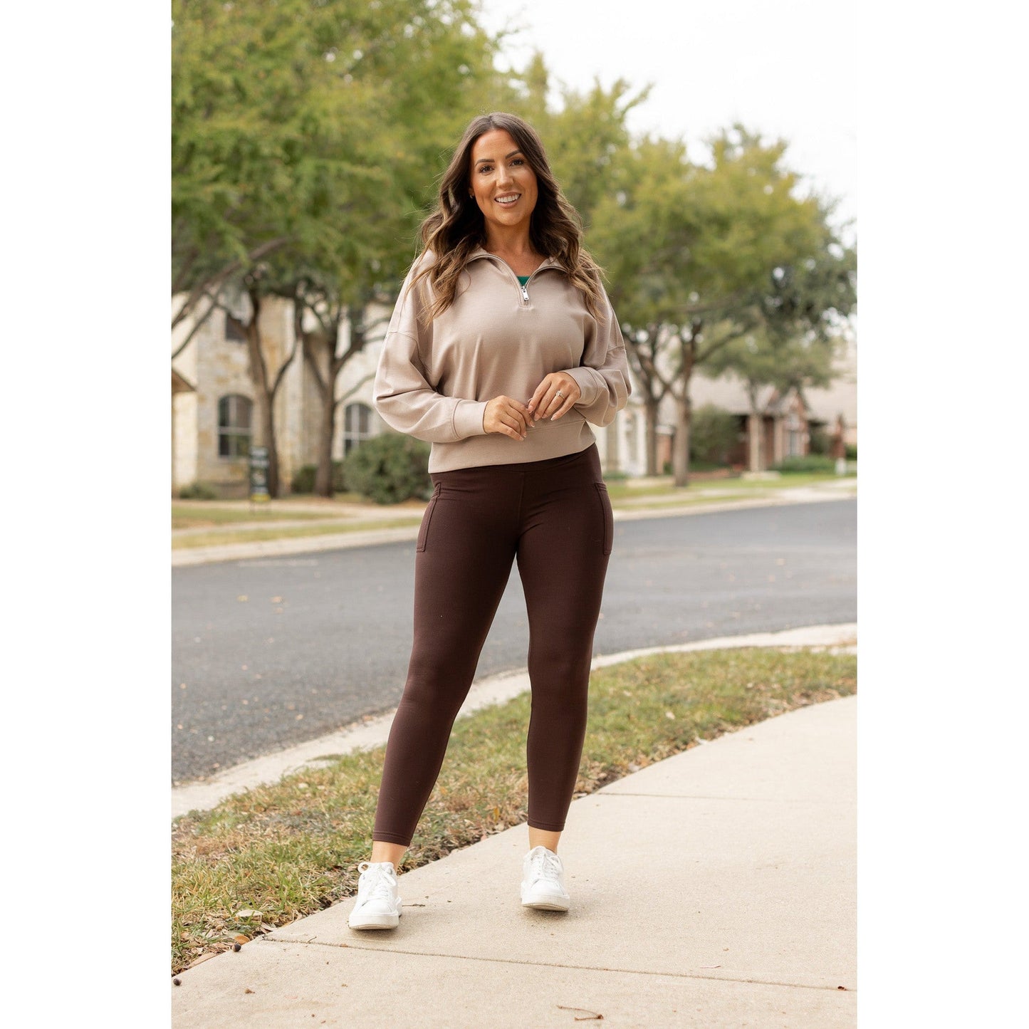 Ready to Ship | The Belle - Brown FLEECE Full Length Leggings with Pockets*