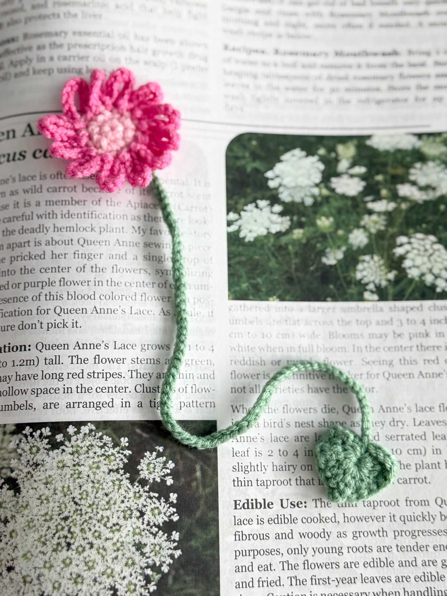 Dainty Crochet Bookmark "Pink Flower"