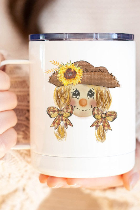 Fall Scarecrow Pigtail Coffee Travel Cup