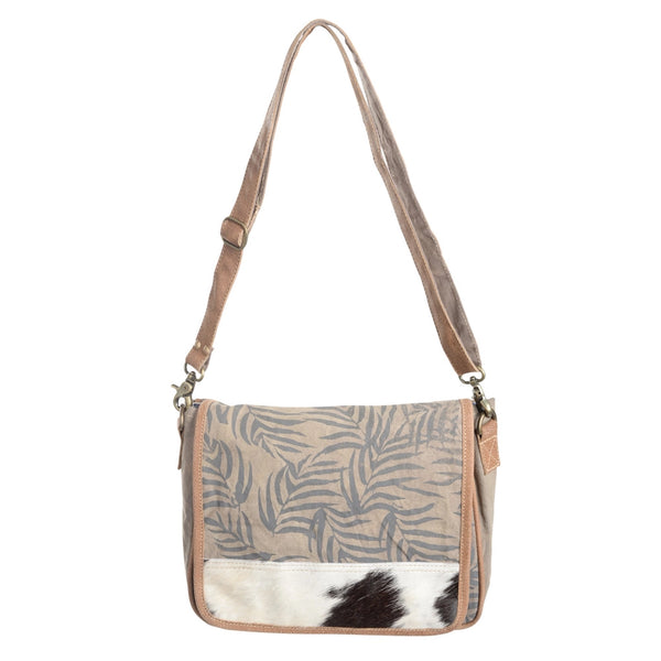 Tropical Leaves Recycled Rug With Cowhide Crossbody
