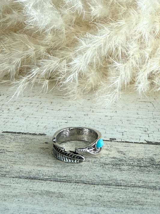 Western Feather Turquoise Adjustable Ring
