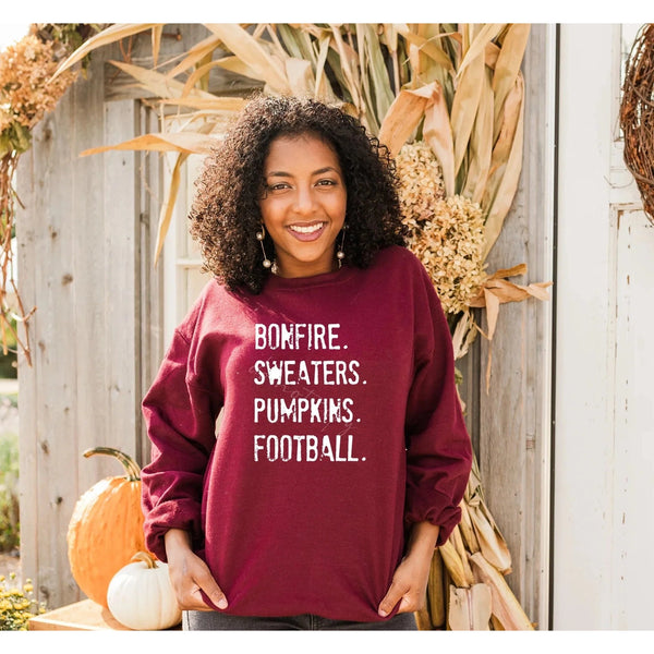 Bonfire Sweaters Pumpkins Football Graphic Tee/Sweatshirt options