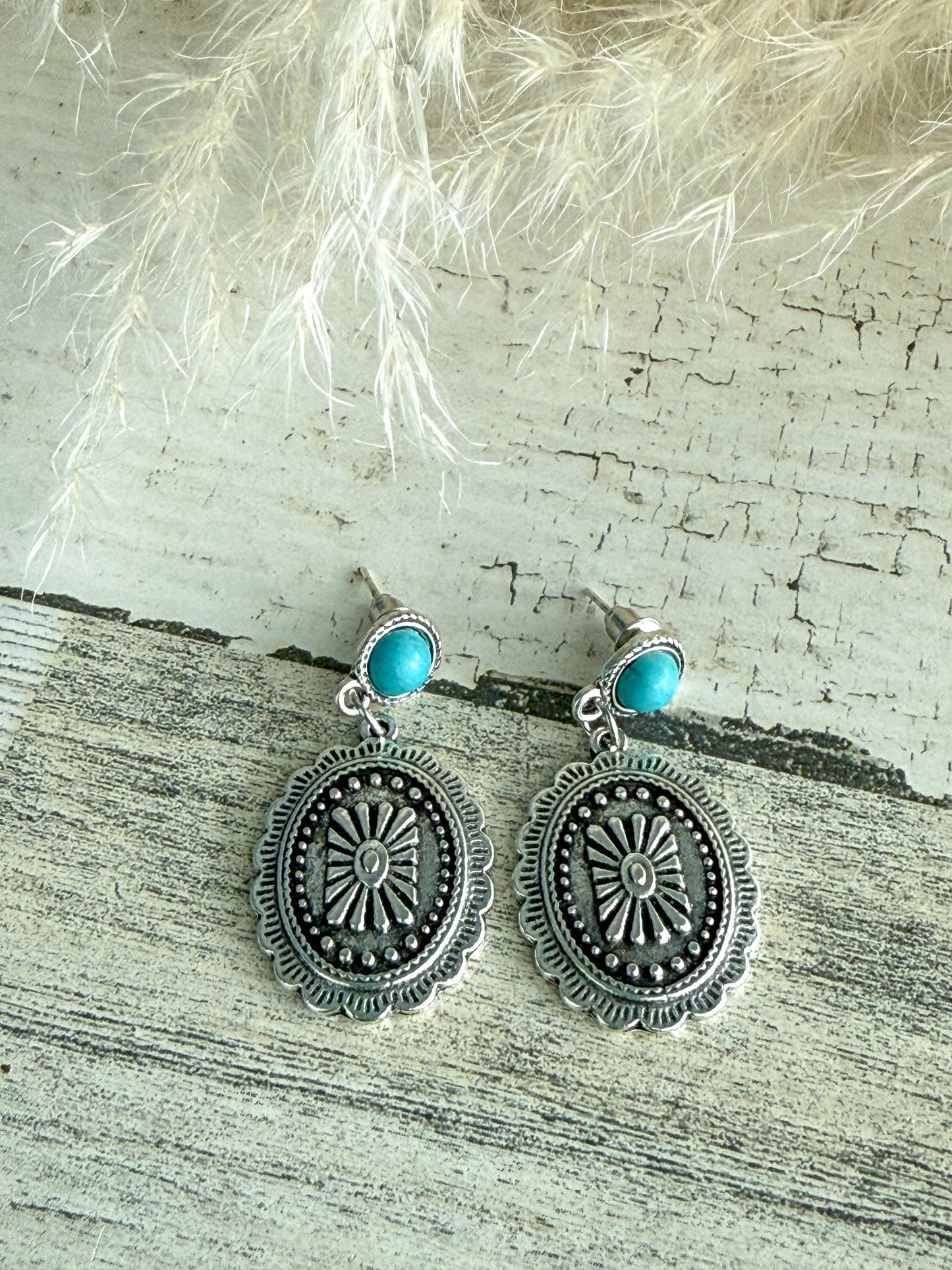Western Concho Turquoise Dangle Earrings