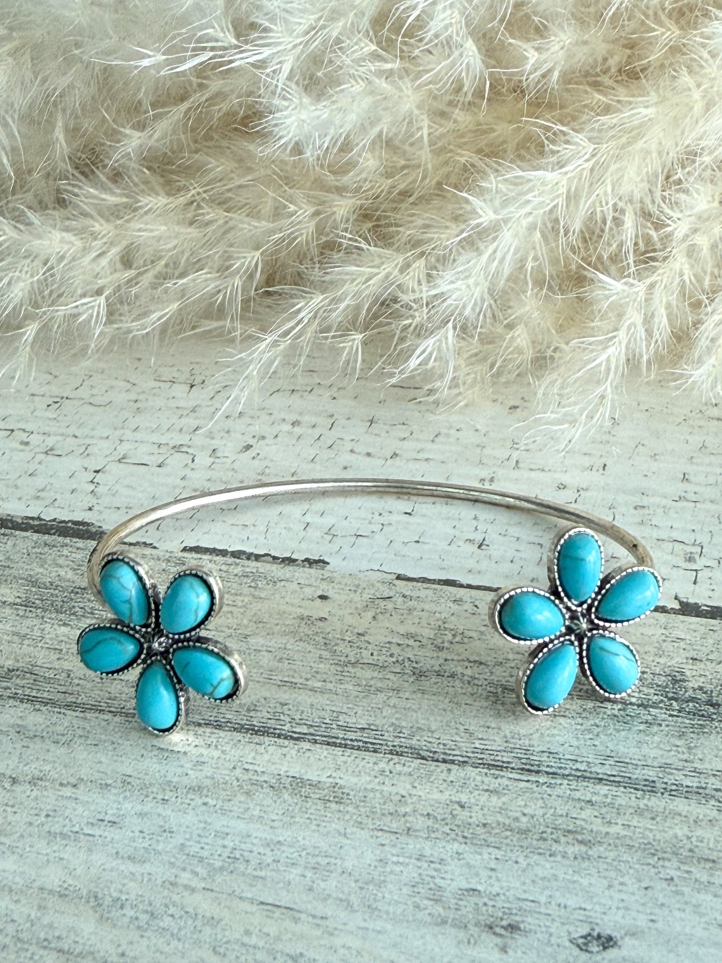 Western Turquoise Flower Reverse Cuff