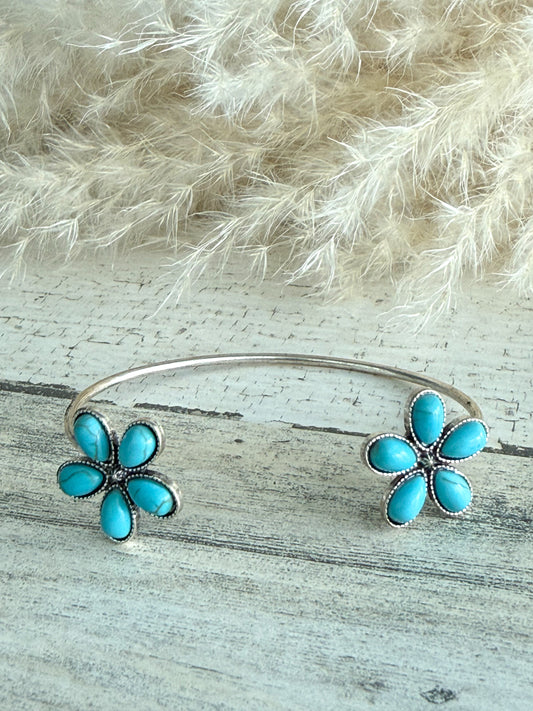 Western Turquoise Flower Reverse Cuff