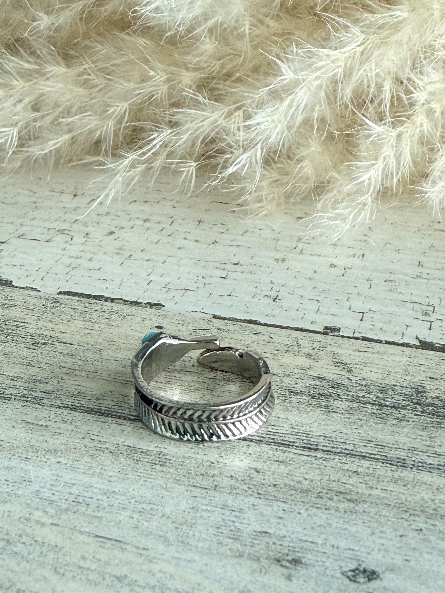 Western Feather Turquoise Adjustable Ring