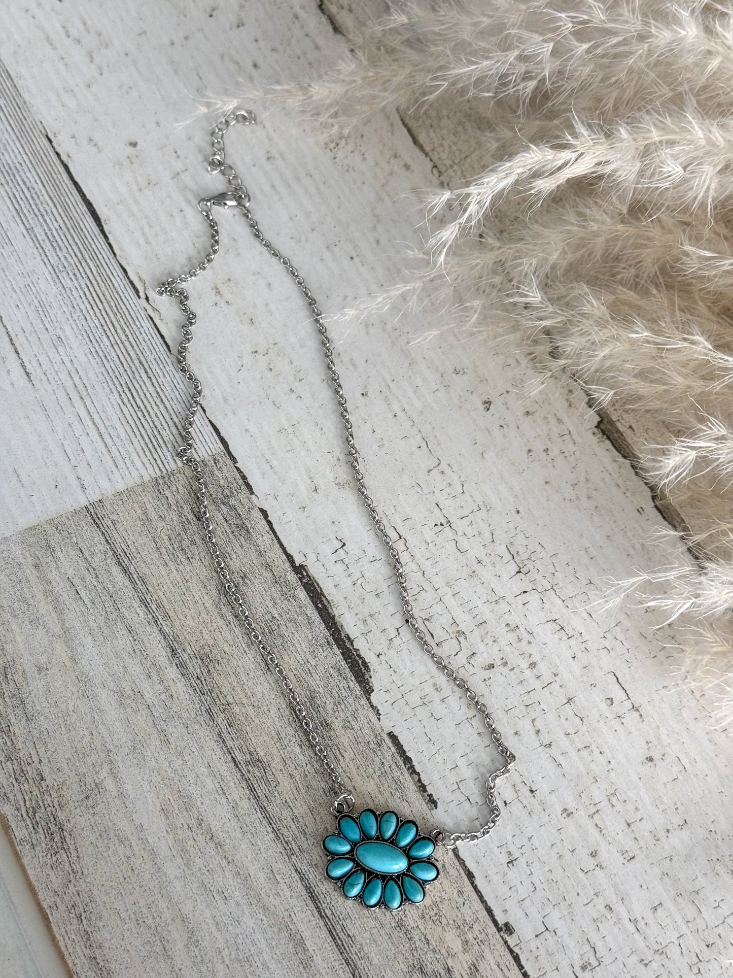 Western Turquoise Cluster Pendant Necklace