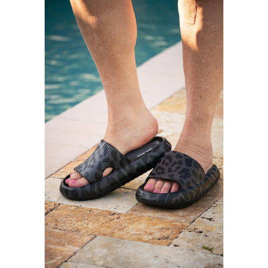 Ready to Ship |  BLACK LEOPARD  Insanely Comfy -Beach or Casual Slides*