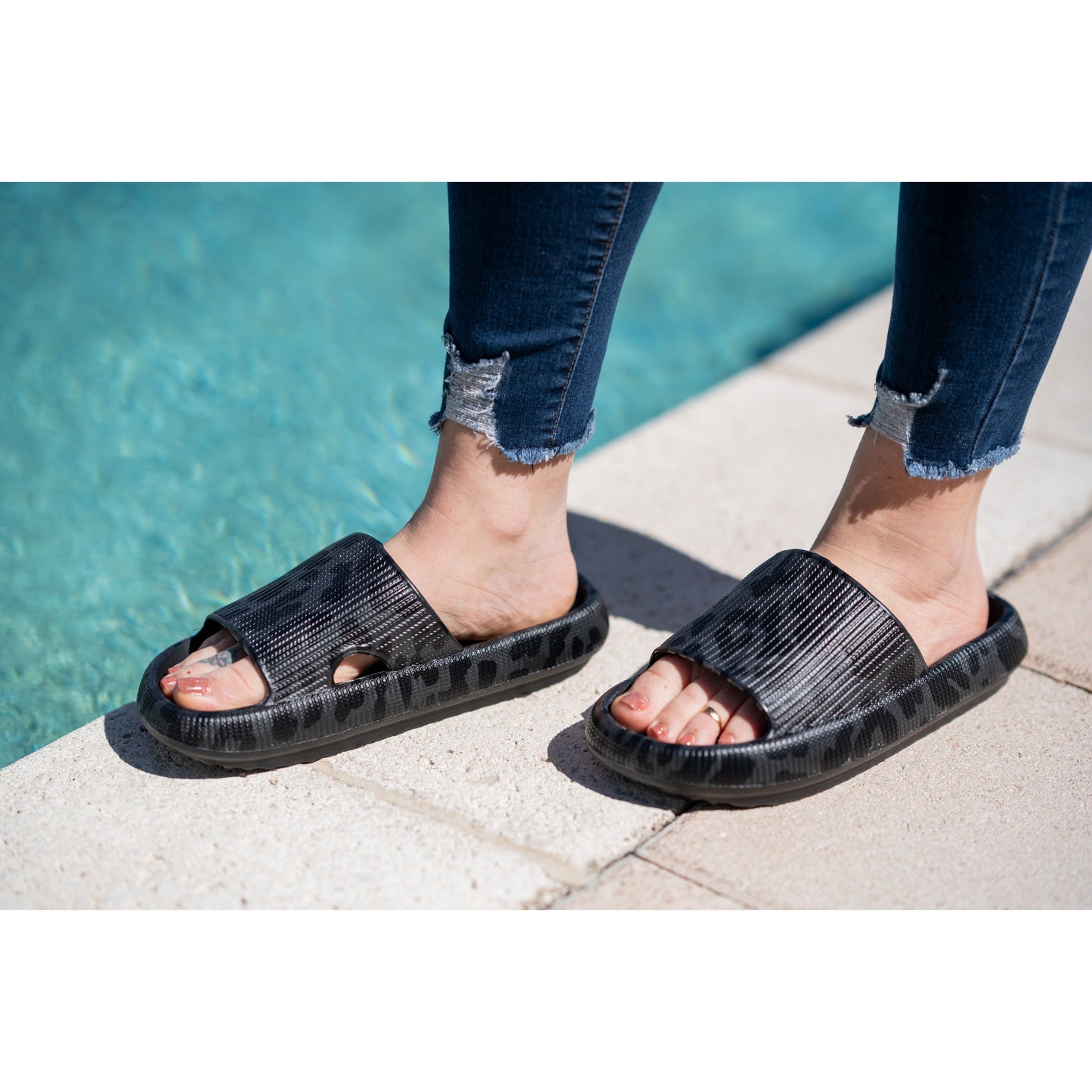 Ready to Ship |  BLACK LEOPARD  Insanely Comfy -Beach or Casual Slides*