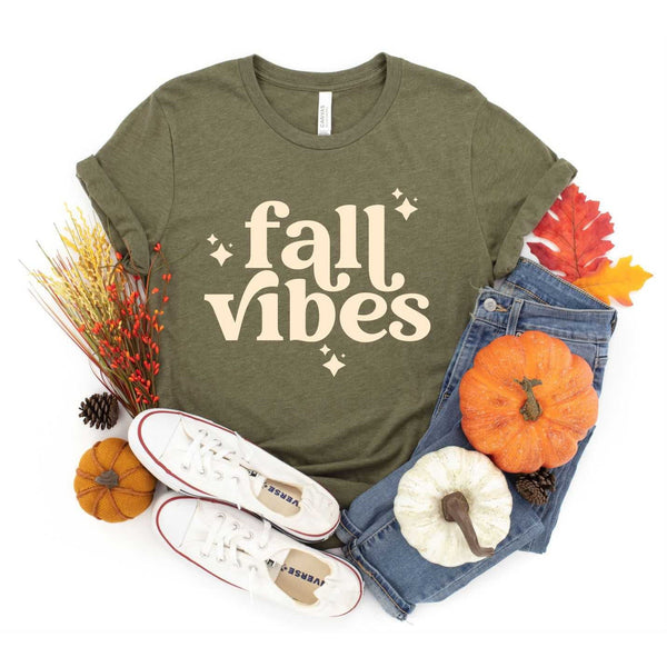 Fall Vibes Graphic Tee in Heather olive
