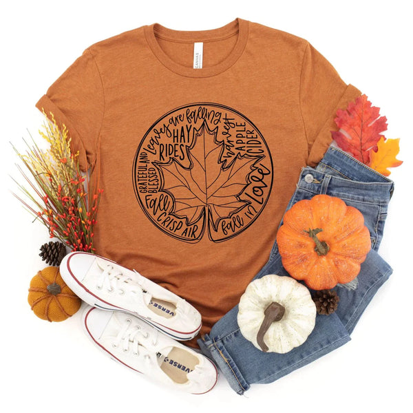 Fall Leaf Word Art Graphic Tee
