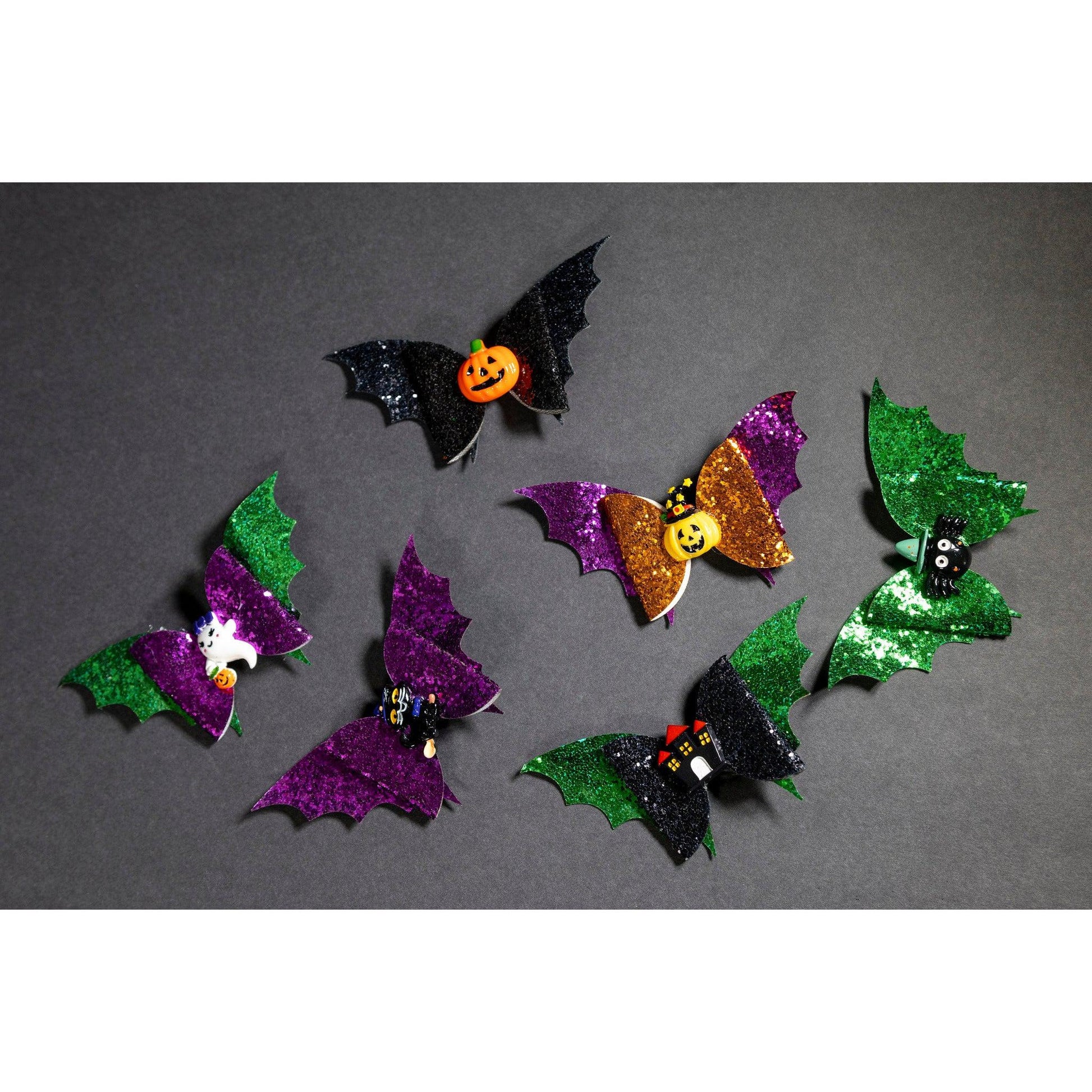 Julia Rose Halloween sequin hair bow, Sparkly Halloween hair bow close-up