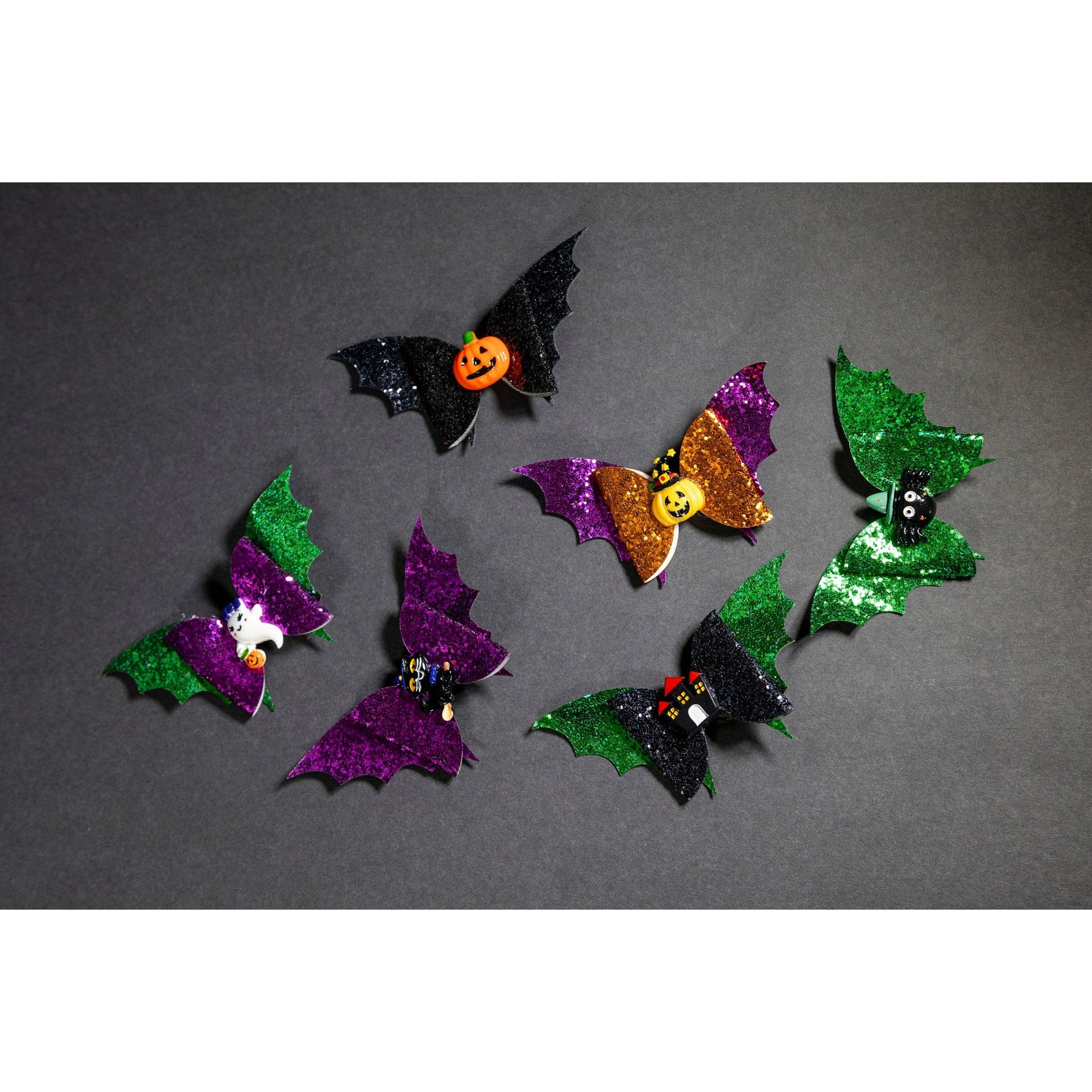 Julia Rose Halloween sequin hair bow, Sparkly Halloween hair bow close-up