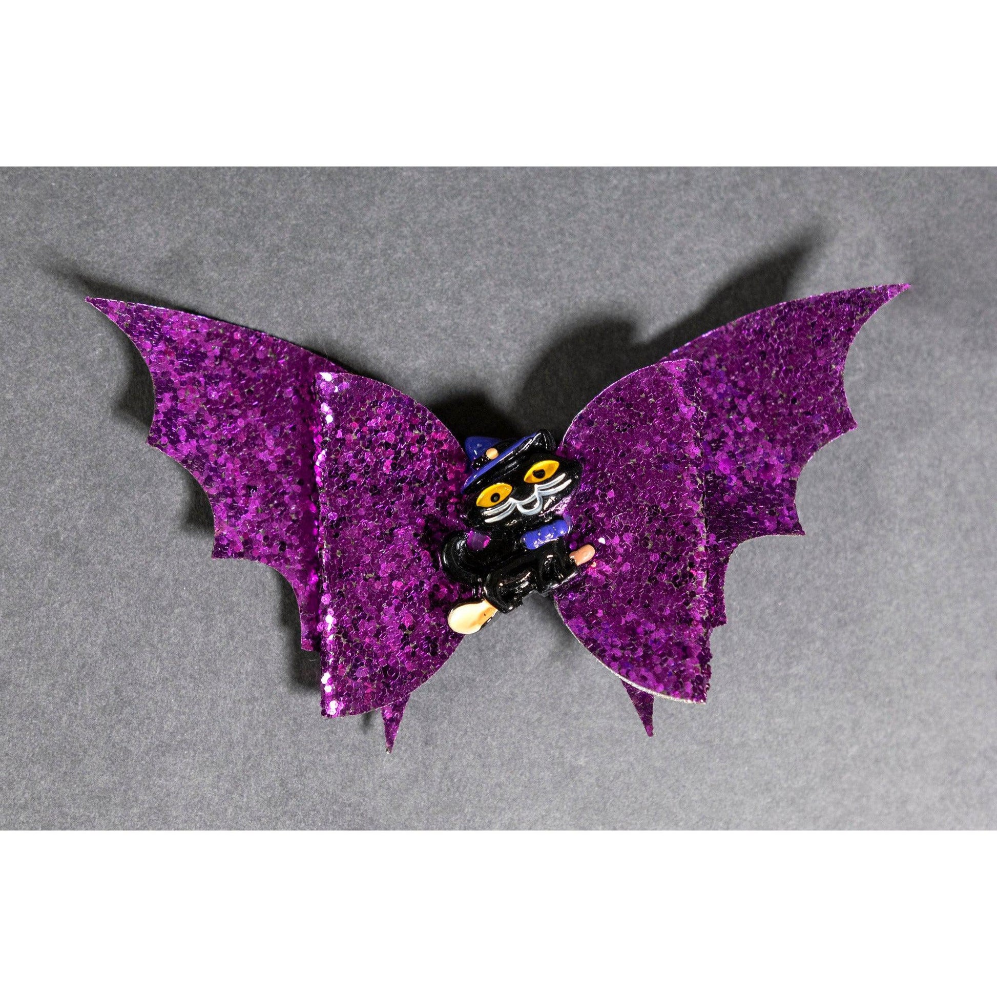 Julia Rose Halloween sequin hair bow, Sparkly Halloween hair bow close-up
