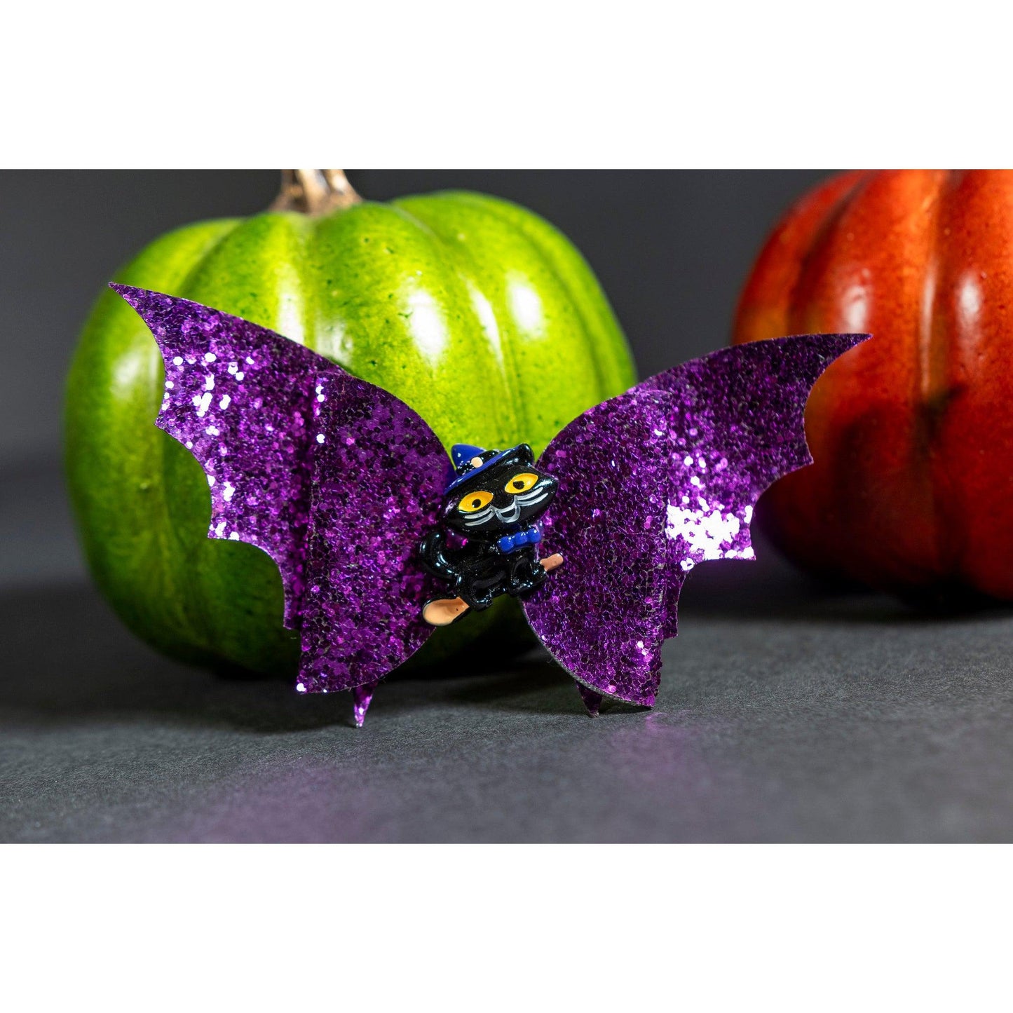 Julia Rose Halloween sequin hair bow, Sparkly Halloween hair bow close-up