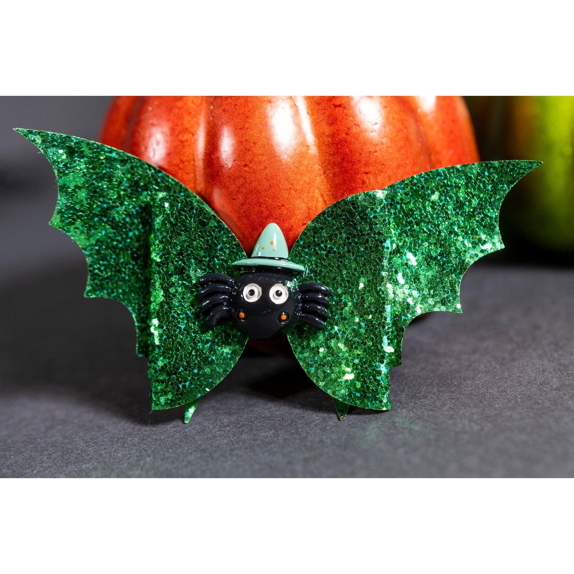 Julia Rose Halloween sequin hair bow, Sparkly Halloween hair bow close-up