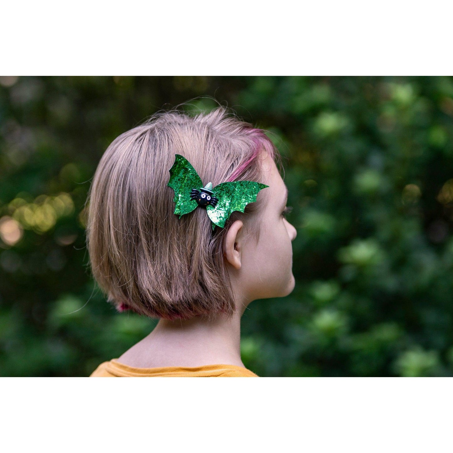 Julia Rose Halloween sequin hair bow, Sparkly Halloween hair bow close-up