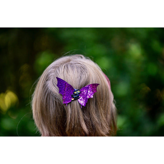 Julia Rose Halloween sequin hair bow, Sparkly Halloween hair bow close-up