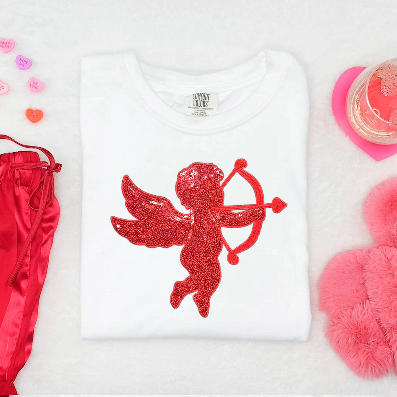 Red Cupid Sequin Patch Pigment Dyed Tee