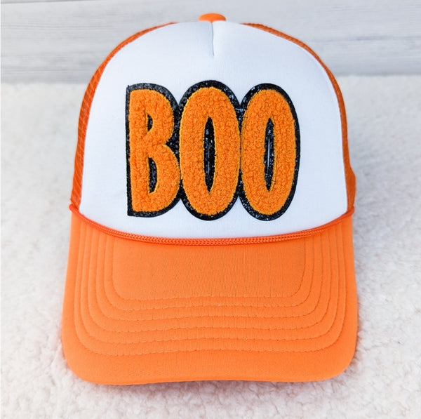 Orange and White Foam Hat with Chenille BOO