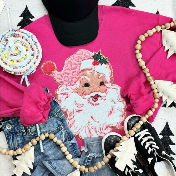 Pink Santa Chenille Patch Crewneck Sweatshirt